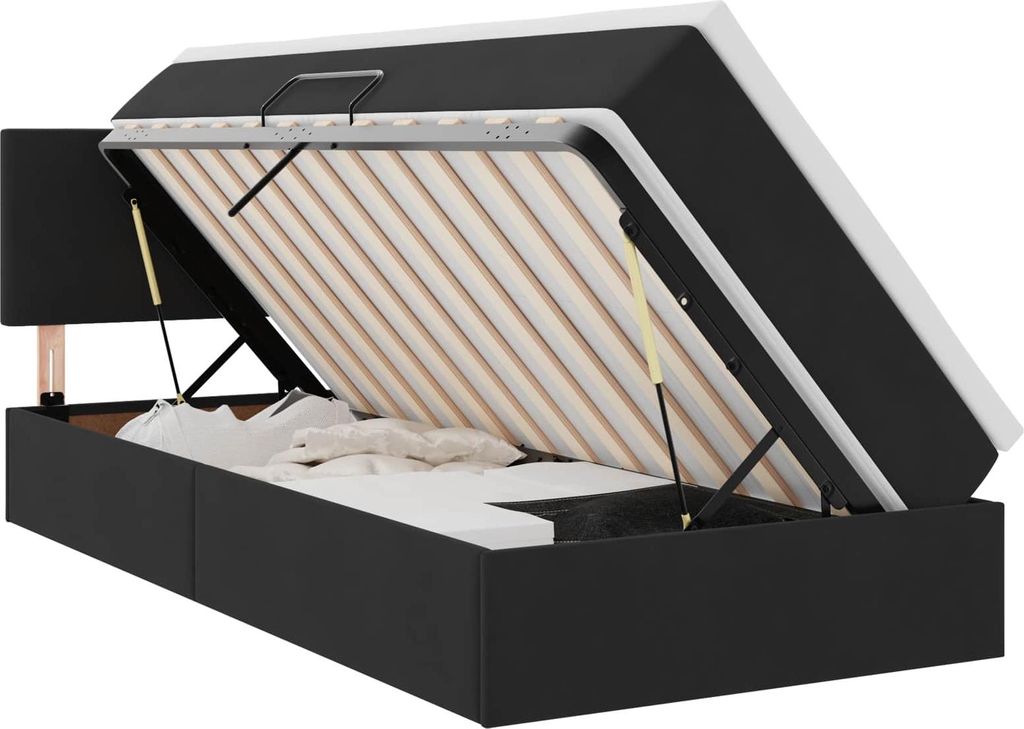 Aufbewahrungsbett mit Matratze Schwarz 90 x 200 cm Samt