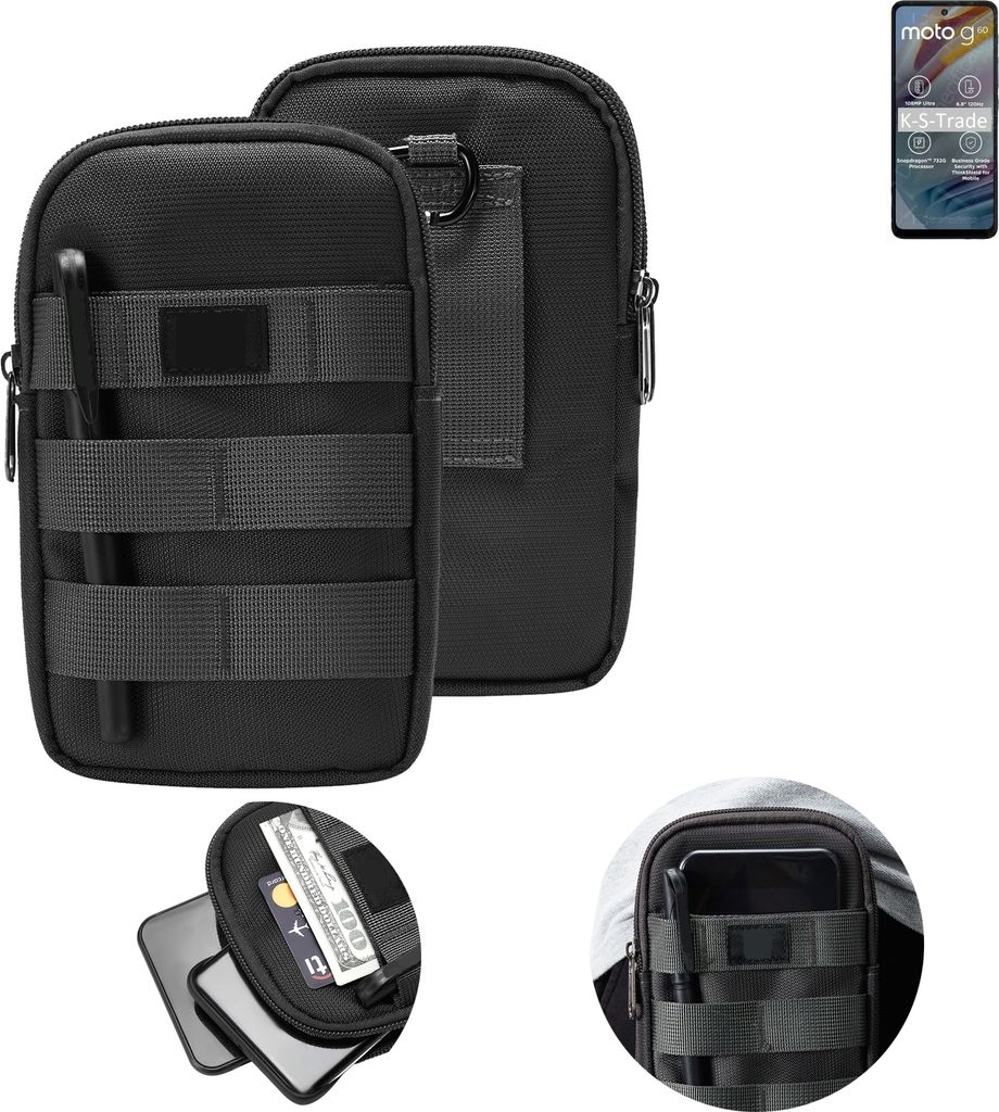 K-S-Trade Holster Gürtel Tasche kompatibel mit Motorola Moto G60 Handy Tasche Schutz Hülle dunkel-grau viele Fächer, 1x