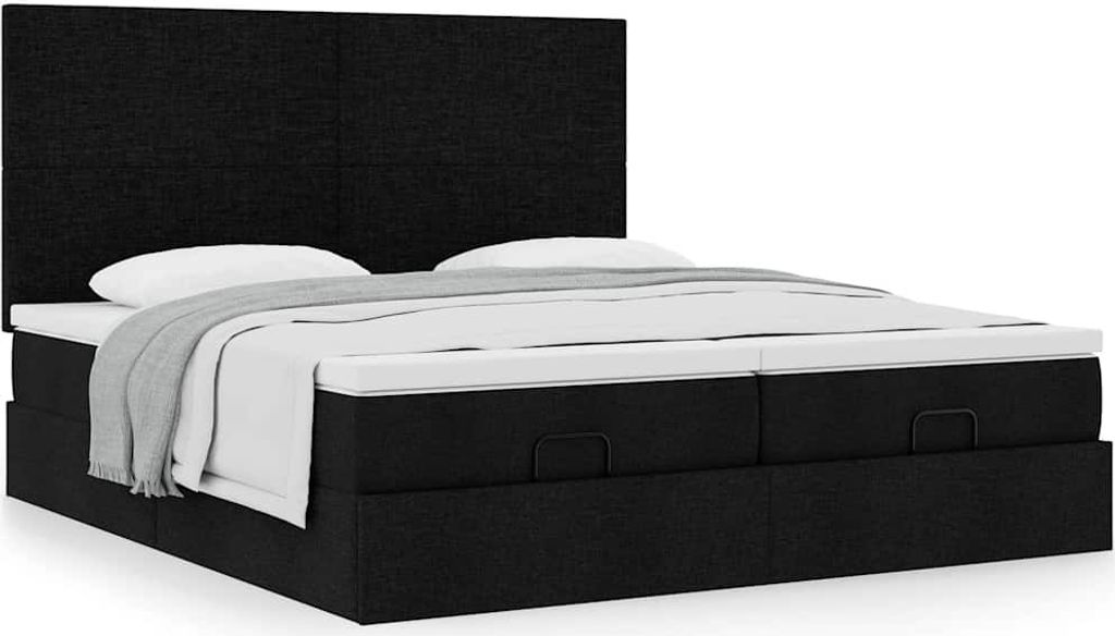 Ottoman-Bett mit Matratzen Schwarz 200x200 cm Stoff