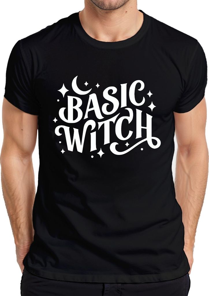 Basic Witch Hexe Halloween Mond Sterne Magisch Hexenfan Gothic Herren T-Shirt, Schwarz, XL