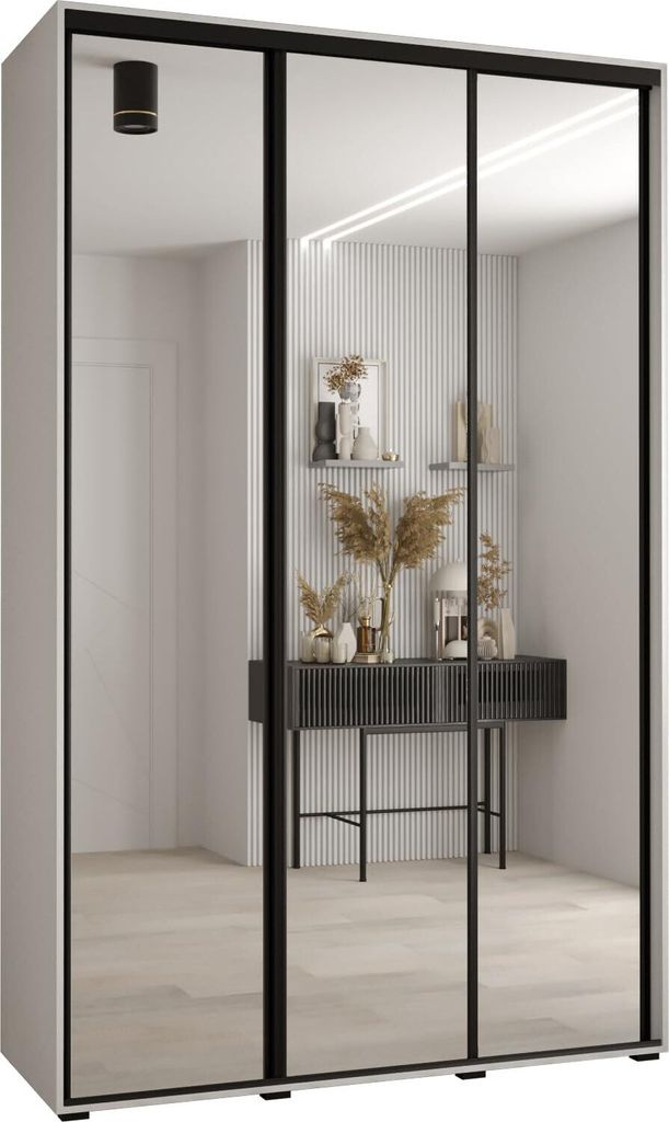 MEBLE KRYSPOL Cannes 2 Schrank mit 3 Schiebetüren - 205,2x150x45 cm - Weiß Weiß Schwarz