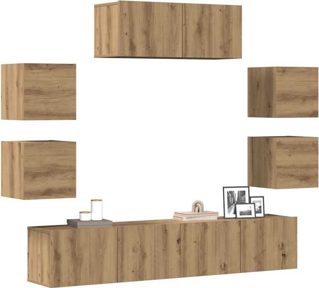 7-tlg. TV-Schrank-Set Wandmontage Artisan-Eiche Holzwerkstoff