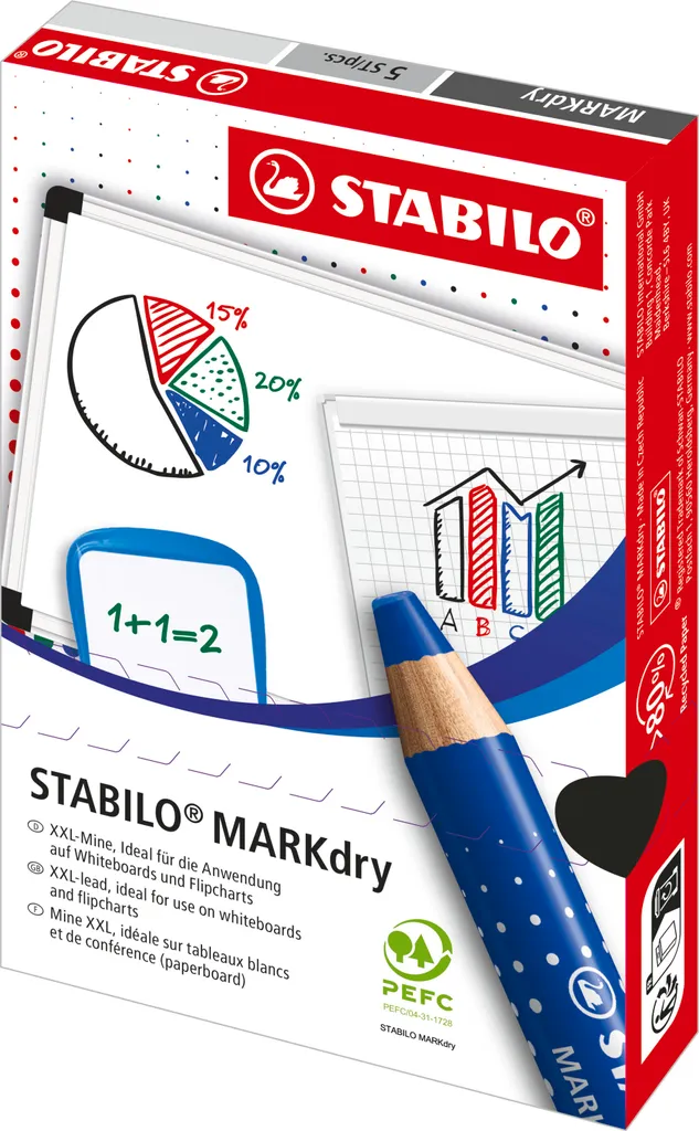 Crayon pour Tableau Blanc Stabilo Markdry Noir - Idéal Enseignement - x5 - 8