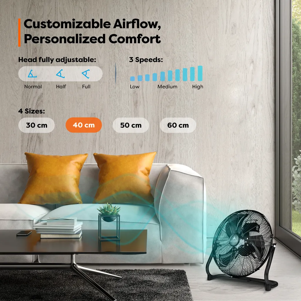 Ventilatore Nero AERSON 75W 40cm | Macchina del Vento per Casa e Ufficio - 2