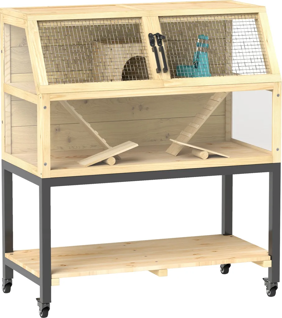 Grand habitat pour rongeurs sur roulettes avec accessoires et rampes