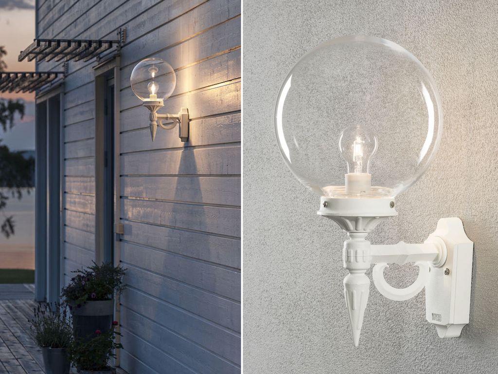 LED Außenwandleuchte mit Glaskugel, Fassadenbeleuchtung & Hausbeleuchtung, Weiß