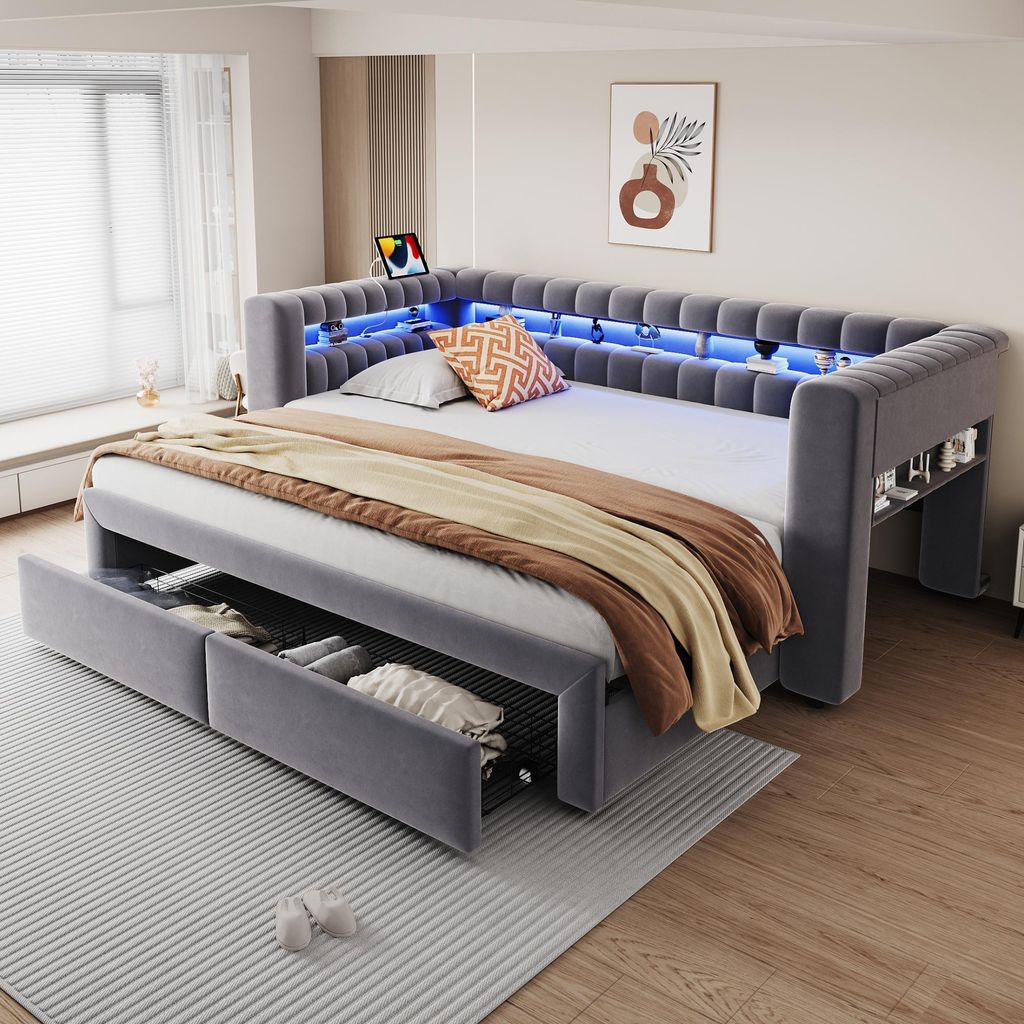 Divan convertible Merax, avec lit tiroir, cadre de lit Image du produit 