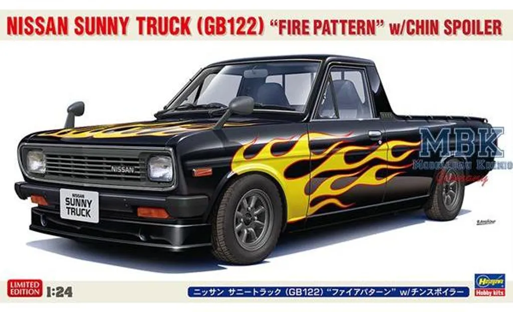Nissan Sunny Truck GB122 Hasegawa 1/24 avec Spoiler et Déco Incendie