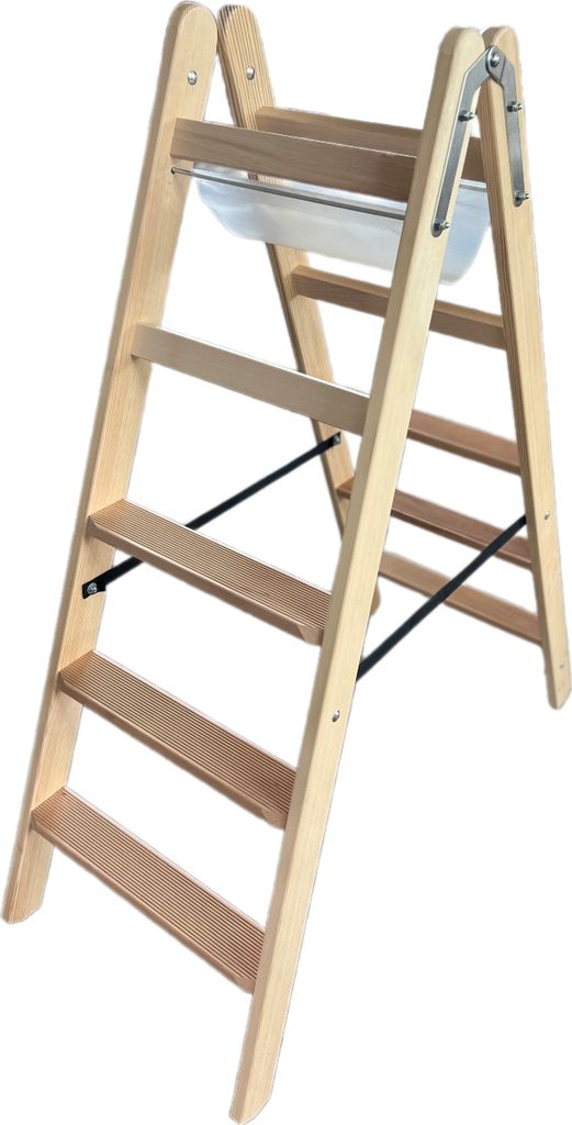 Siedra Holz Stufenstehleiter HSL nach TRBS 2121-2 mit Werkzeugtasche und Eimerhaken 2x7 Stufen