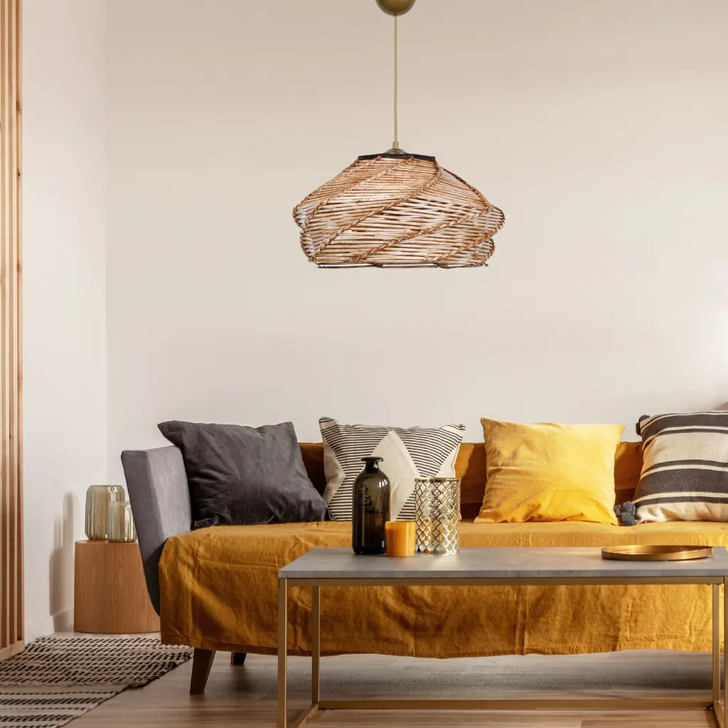 Suspension Ovale pour Salon et Salle à Manger - Lustre Bois Chameau 65cm