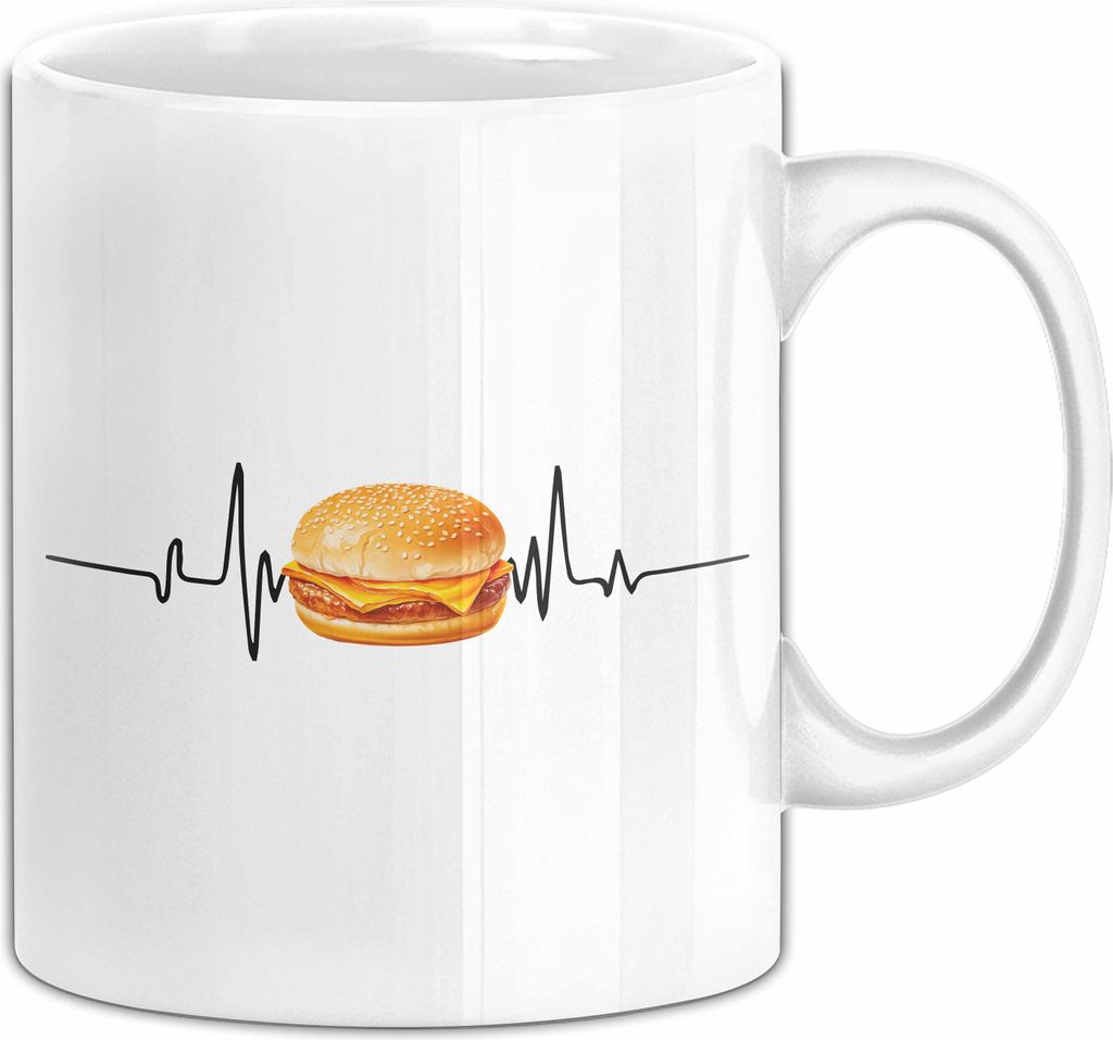 Burger-Liebhaber Tasse Geschenk Herzschlag Cheese-Burger Geschenkidee Becher (Weiß)