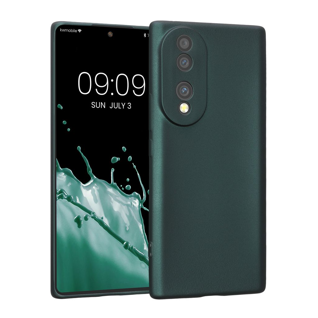 kwmobile Handyhülle kompatibel mit Honor 70 (5G) Hülle - weiche Silikon Case metallisch schimmernd in Metallic Petrol