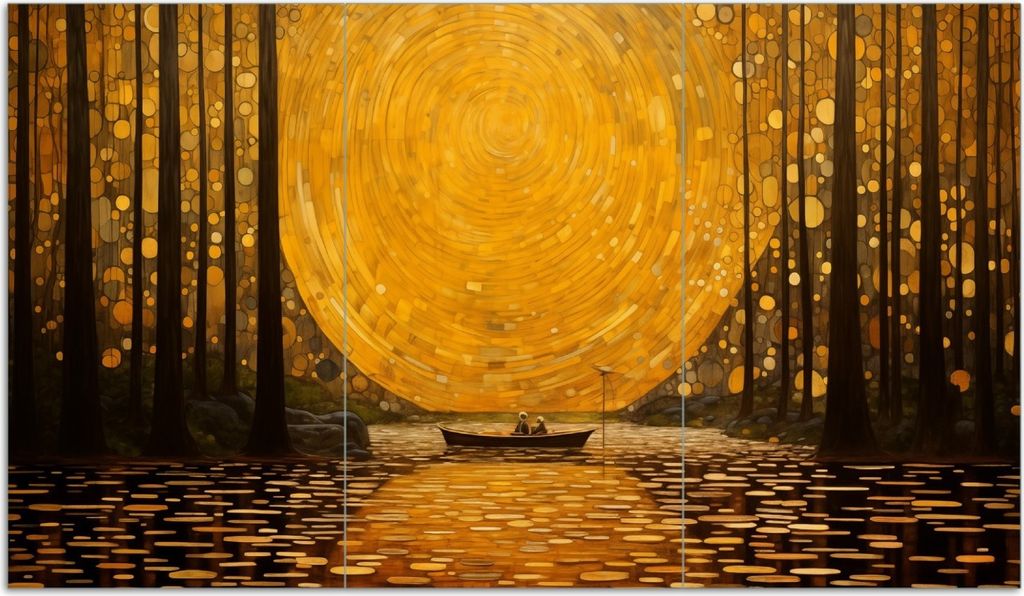 Wallario Herdabdeckplatte aus Glas, Größe 90 x 52 cm 3-teilig, Motiv Goldene Flussfahrt