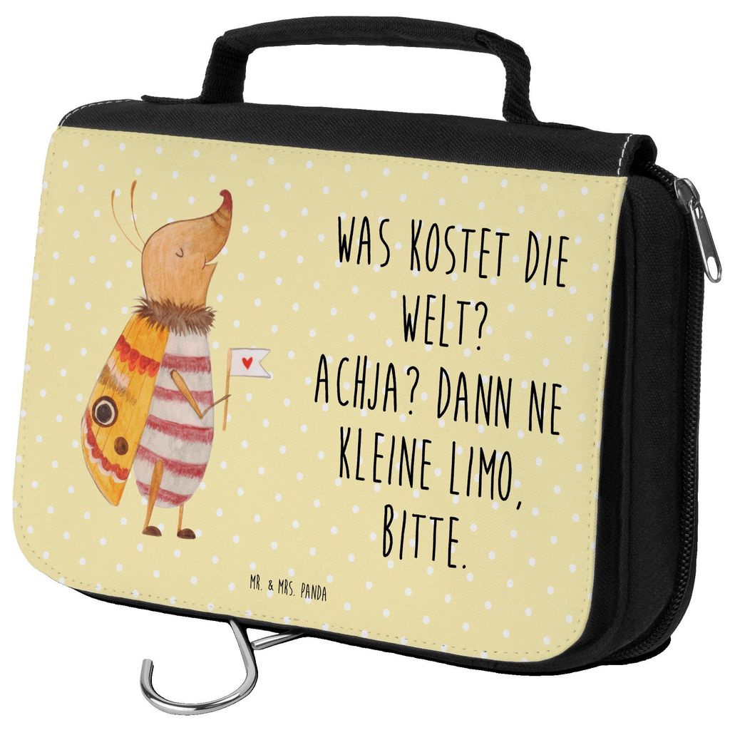 Mr. & Mrs. Panda Make-Up Tasche Nachtfalter Fähnchen - Gelb Pastell - Geschenk, Kulturtasche, Schminktasche, Spruch Lustig, Kulturbeutel, kosmetik...