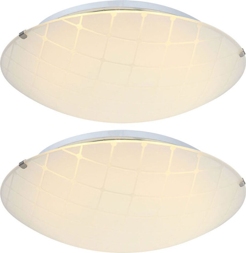 2er Set LED Deckenleuchte, Glas gemustert, Chrom, D30 cm