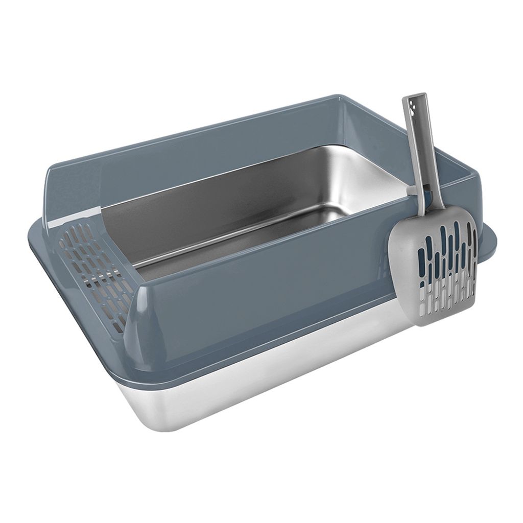 Katzenklo Edelstahl ,XXL Offene Katzentoilette Edelstahl 28L Katzenklo Groß mit Schaufel,für Große Katze Und Großes Häschen 60x40x30cm Grau