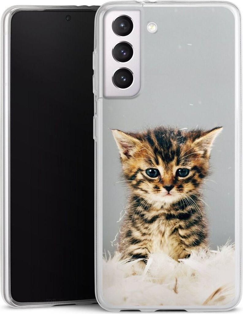 DeinDesign Slim Hülle für Samsung Galaxy S21 5G Silikon Case Ultra Dünn Handyhülle Feder Haustier Katze