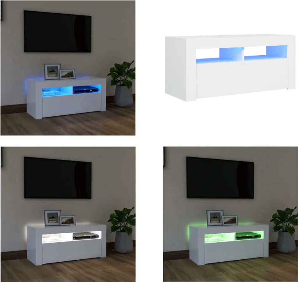 vidaXL Mobile TV con luci LED bianco 90x35x40 cm - Mobile TV - Mobile TV - Mobile TV con LED - Mobili TV