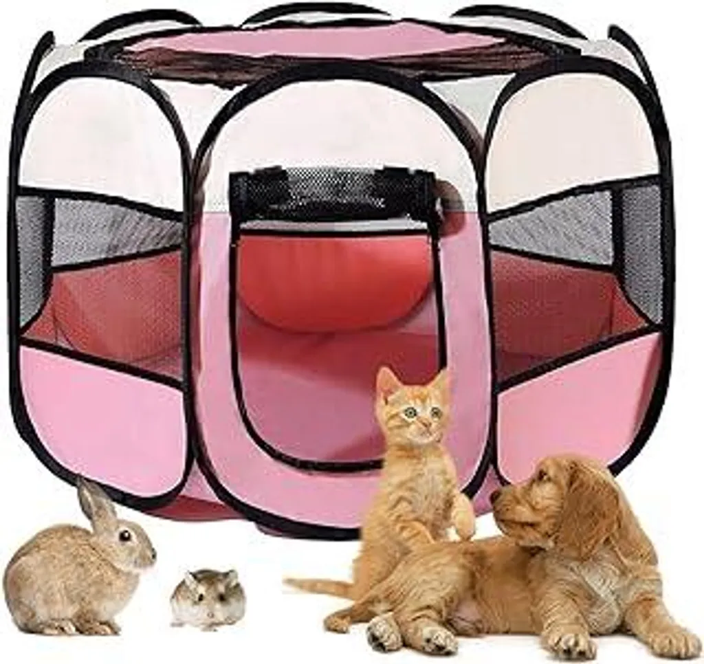 Recinto Pieghevole per Cuccioli BRIMOREA 74x74x43 cm - Rosa