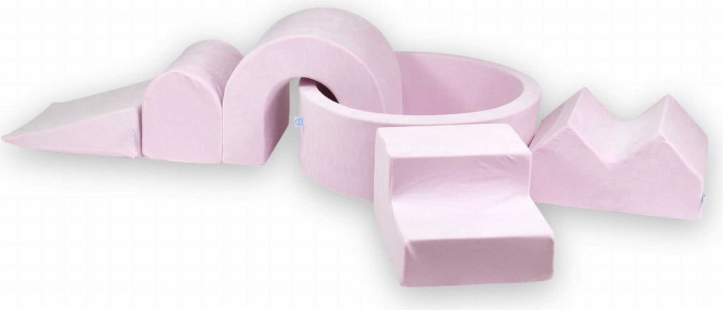 Schaumstoff-Spielset mit rundem Bällebad + 5 Elementen – 90x30 Velvet Soft Hellrosa ohne Bällebadbälle / Ohne Bälle