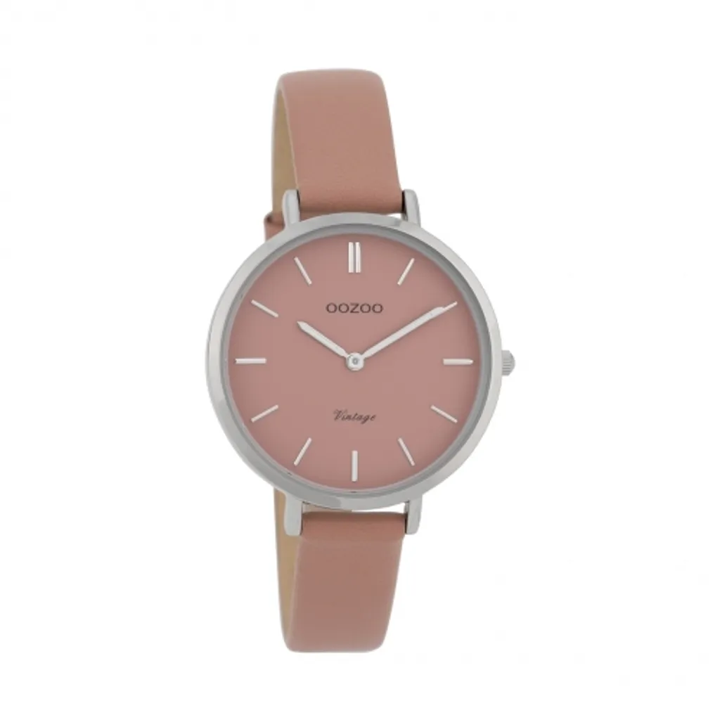 Oozoo Orologio da donna Vintage C9812 Cinturino in pelle rosa / argento 34 mm