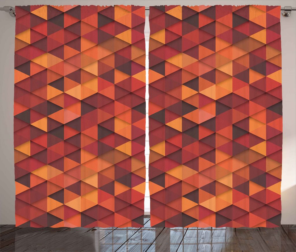 ABAKUHAUS Orange Rustikaler Gardine, Retro-Muster-Dreieck, Schlafzimmer Kräuselband Vorhang mit Schlaufen und Haken, 280 x 245 cm, Orange und Brown