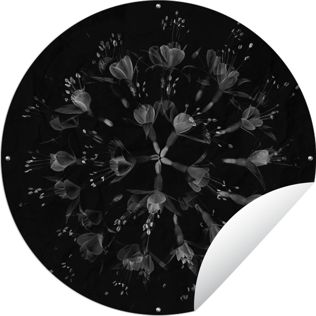MuchoWow Gartenposter Outdoor-Poster Rund Blume - Lila - Blau - Makro - Schwarz Ø 60 cm Gartendeko Rundes Poster draußen
