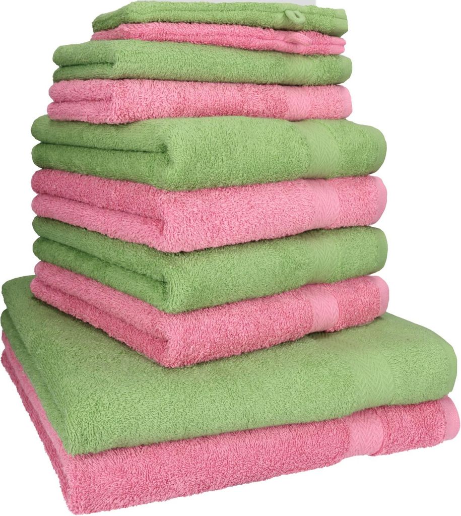 Betz 10-tlg. Handtuch-Set PREMIUM 2 Duschtücher 4 Handtücher 2 Gästetücher 2 Waschhandschuhe Farbe: apfel grün und altrosa