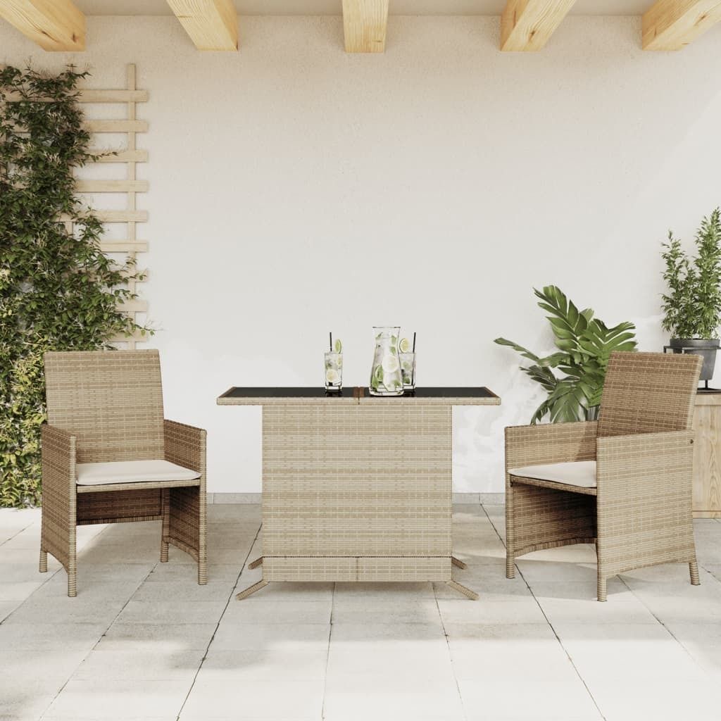 3-tlg. Bistro-Set mit Kissen Beige Poly Rattan 365120