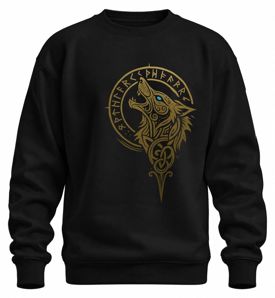 Sudadera uni con cuello redondo, diseño de lobo vikingo, Imagen del producto 