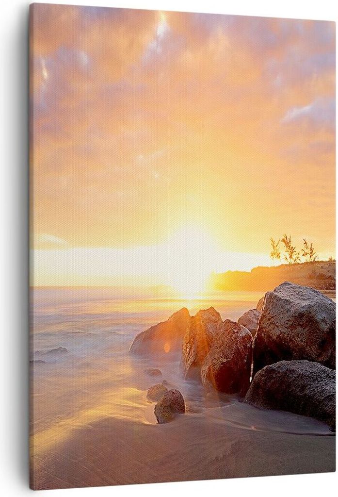 Bild auf Leinwand - Leinwandbild - Einteilig - Meer Strand Felsen - 50x70cm - Wand Bild - Wanddeko - Wandbilder - Leinwanddruck - Wanddekoration - ...
