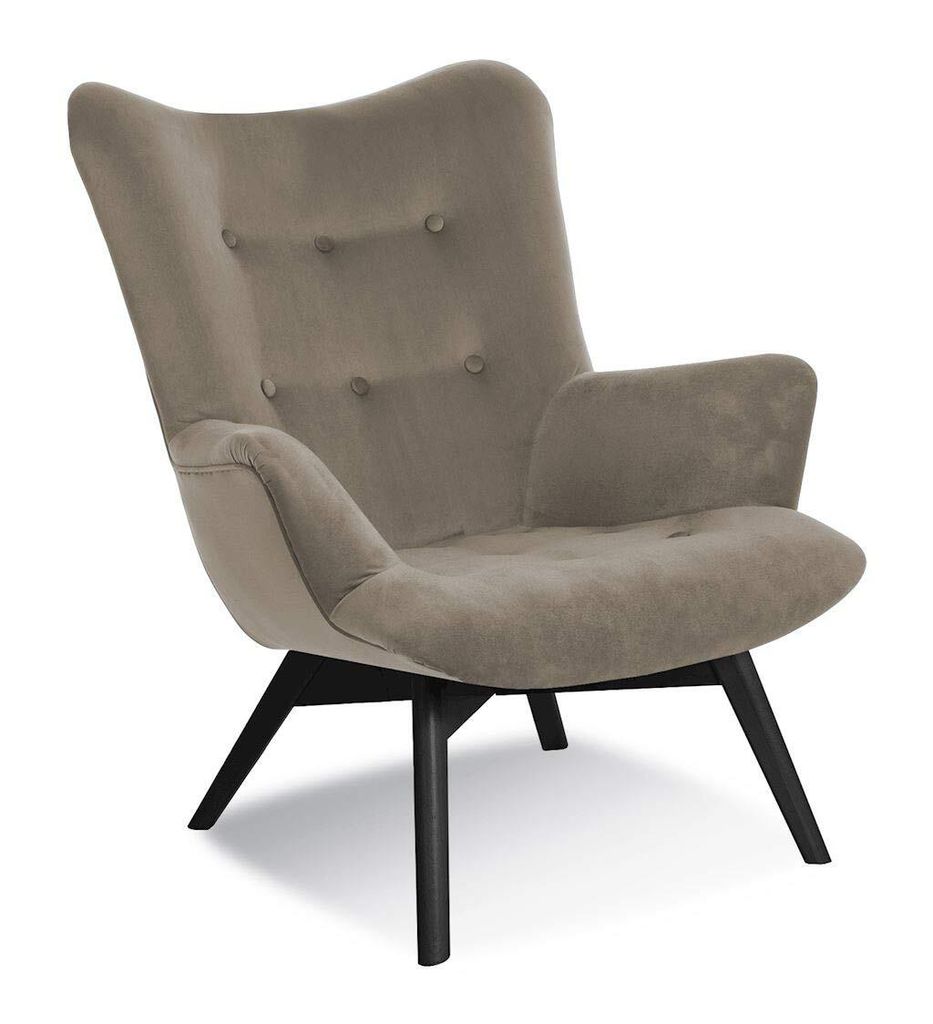 Sessel Fernsehsessel Angie Polstersessel Füße aus Holz in der Farbe Schwarz (Beige)