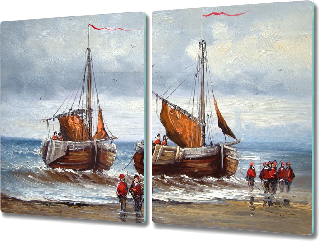 Coloray Herdabdeckplatte 2x40x52 cm Schneidebrett Kochplattenabdeckung Küchenbrett Hackbrett - Seeschiff Wolke Soldaten