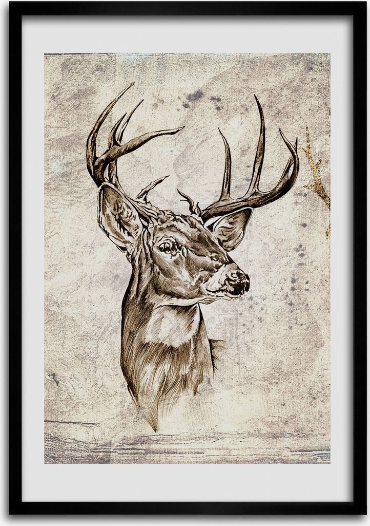 Bild - Bilderrahmen - 50 cm x 70 cm - MDF - Rahmen - Wandkunst Hirsch