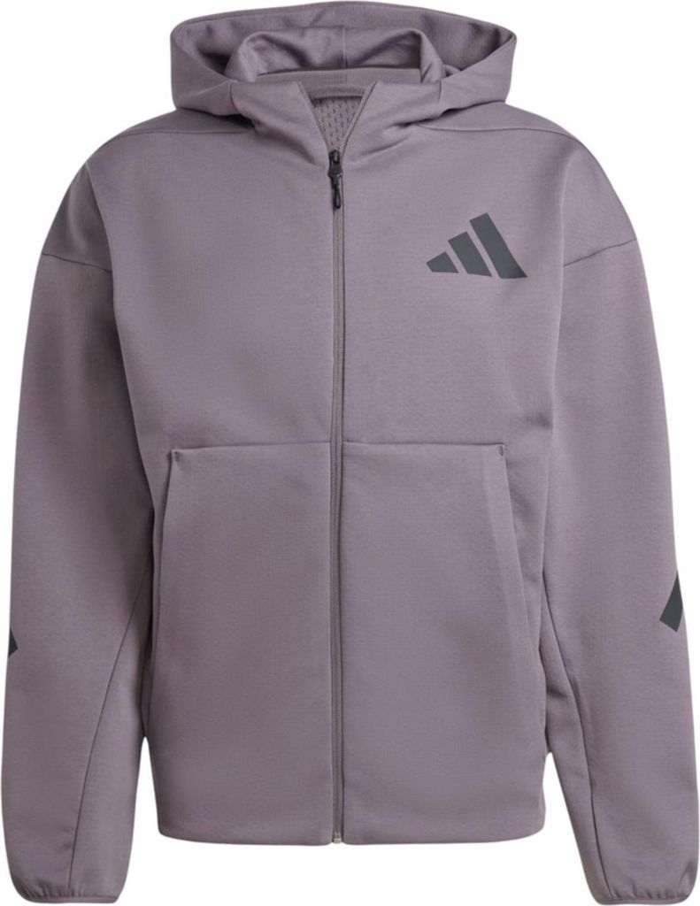Adidas Herren Kapuzen-Sweatjacke mit durchgehendem Reißverschluss, Graphit Violett, JD2911