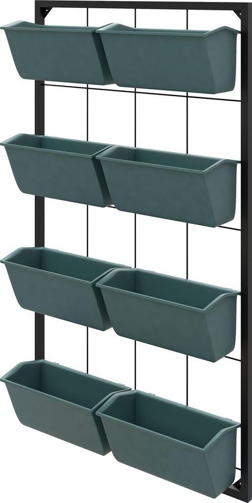 Pflanzentreppe Blumentreppe 8 Pflanzkästen, stapelbar, wetterbeständig, 52,5 x 14 x 90 cm, Grau + Schwarz