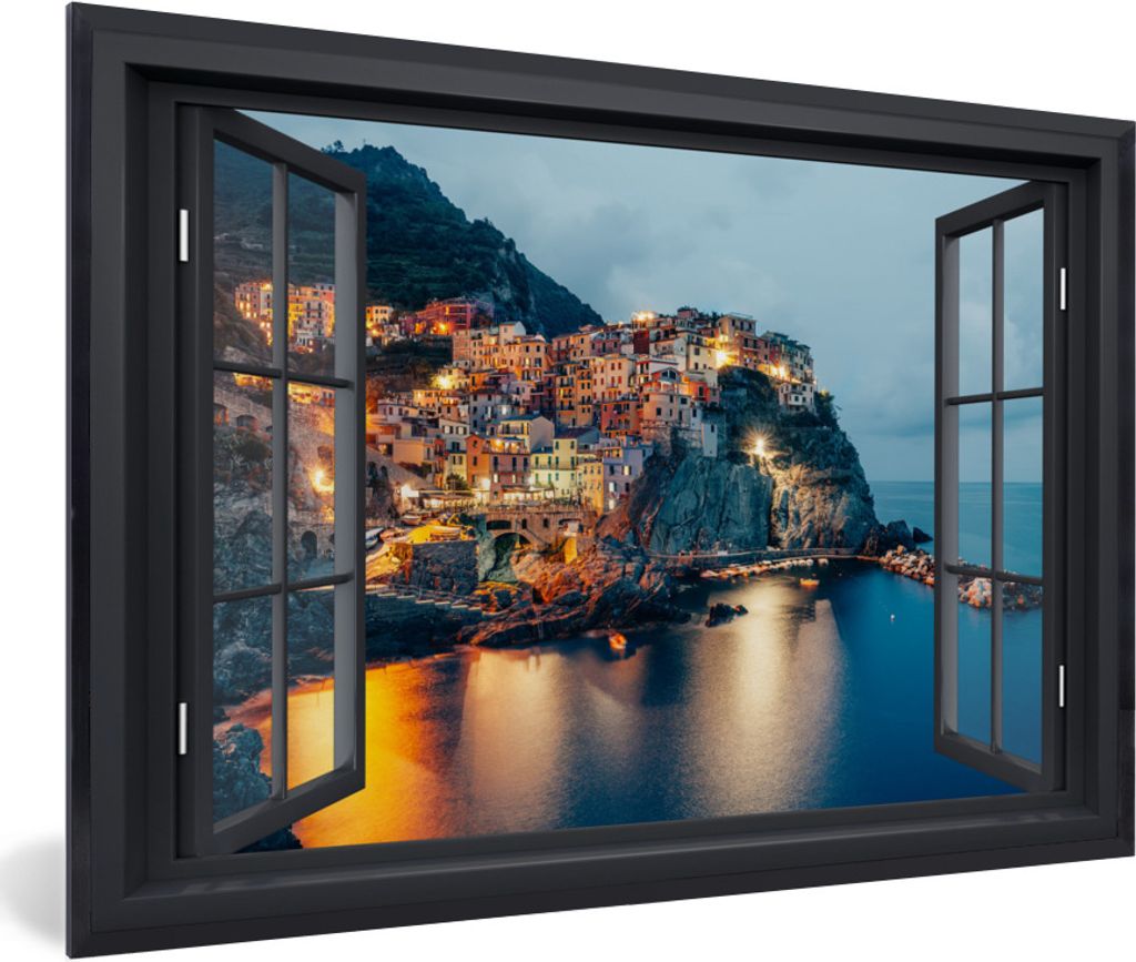 MuchoWow Gerahmtes Poster Durchblick - Italien - Meer 60x40 cm - Poster mit Schwarzem Bilderrahmen Wandposter Rahmen Foto Bilder - Printing - Wan...