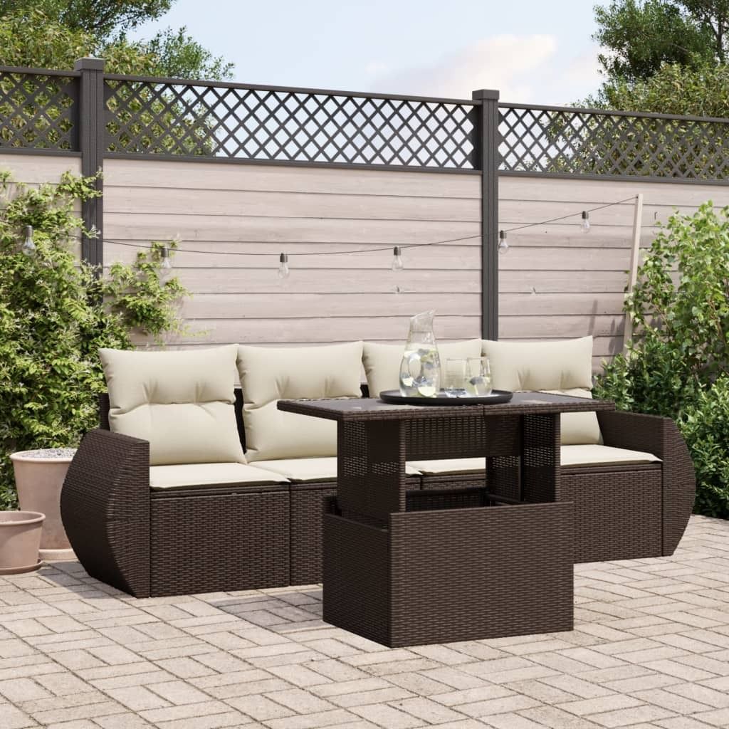 Maison Exclusive - 5-tlg. Garten-Sofagarnitur mit Kissen Braun Poly Rattan