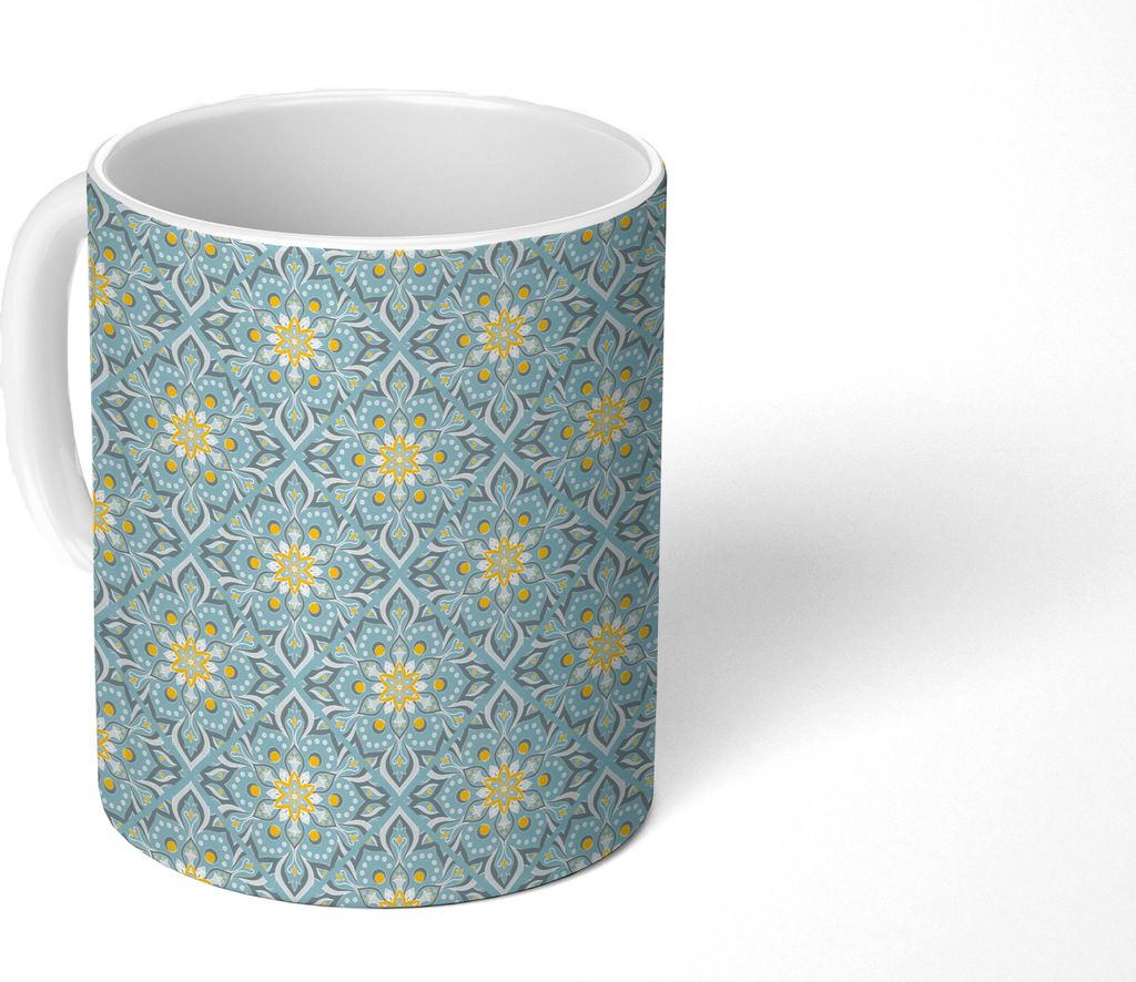 MuchoWow Tasse Kaffeetasse Kaffeebecher 350 ml Blumen - Boho - Muster - Mandala - Vintage Teetasse - Fototasse - Becher - Keramikbecher - Teebech...