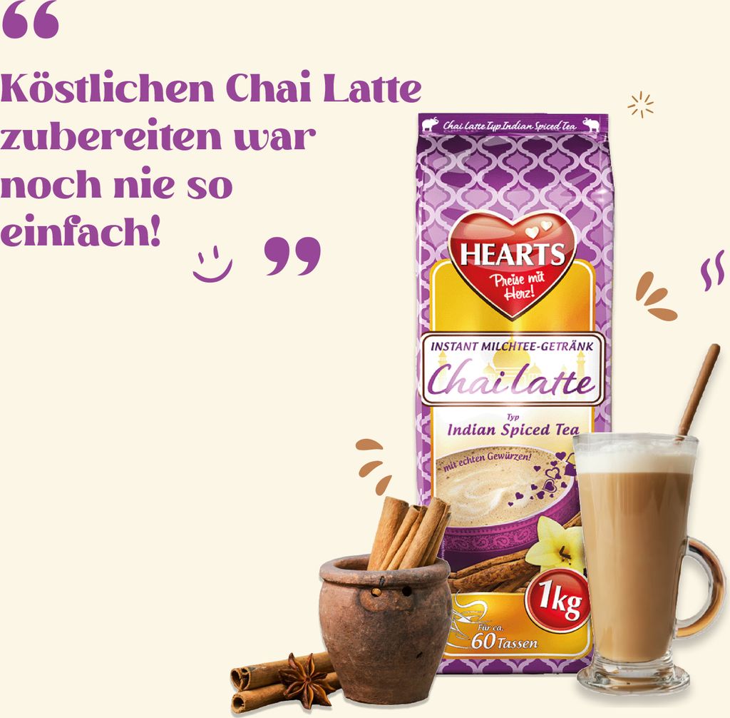 HEARTS Chai Latte Pulver 1kg  Instant Tee-Getränk 65 Tassen Produktbild 7