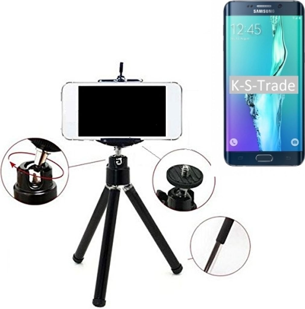 K-S-Trade Smartphone Stativ Dreibein kompatibel mit Samsung Galaxy S6 Edge Plus Tripod aus Aluminium Klemmstativ Stativ Adapter für Mobiltelefone