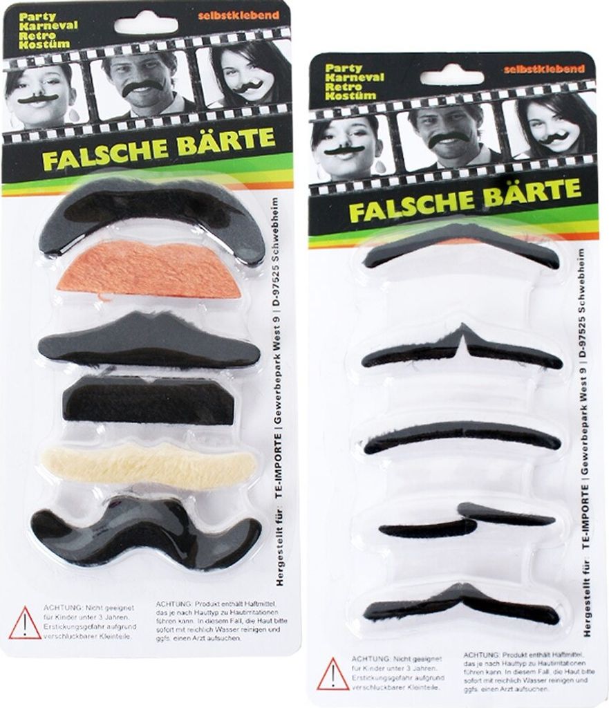 11 Stück Bärte zum ankleben falsche Schnurrbärte Produktbild 