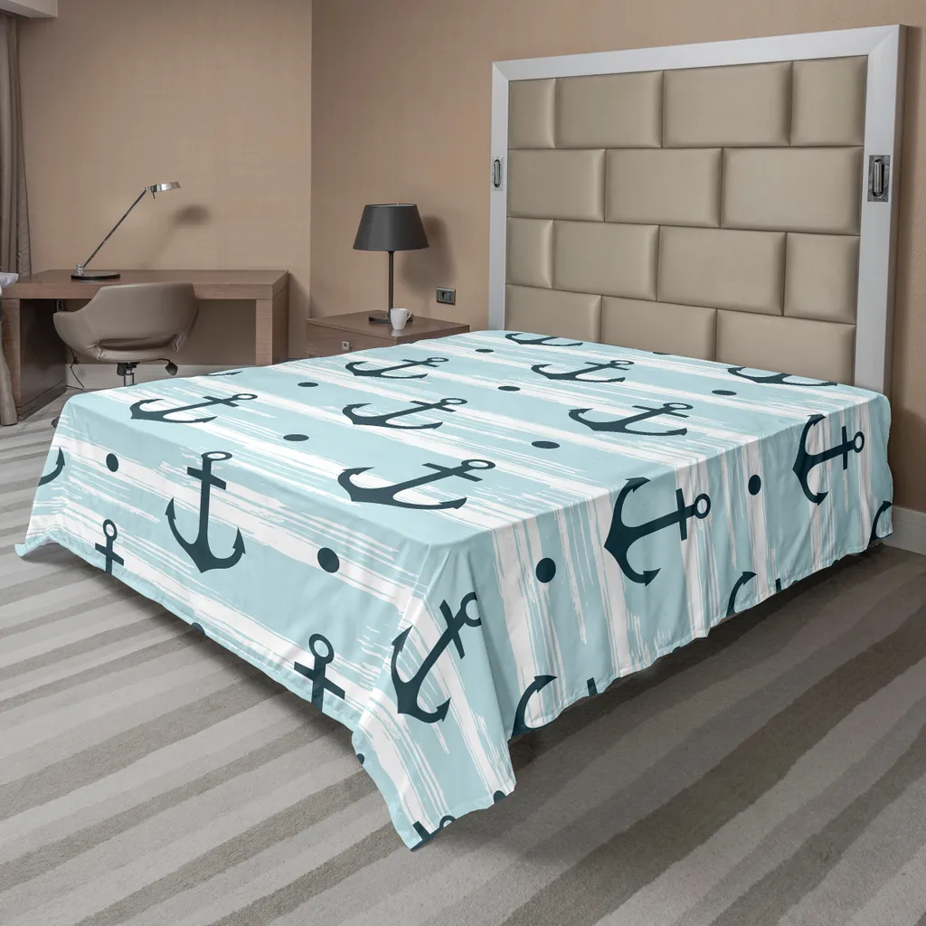 Lenzuolo ABAKUHAUS Ancore e Mare - 275x260 cm Blu e Verde Pastello