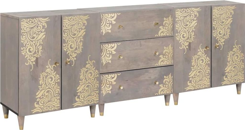 "Schlussverkauf" Badezimmerschrank-Set 3 Stück - Standschrank Mit Stauraum - Grau und Gold 180x33x75 cm C6478