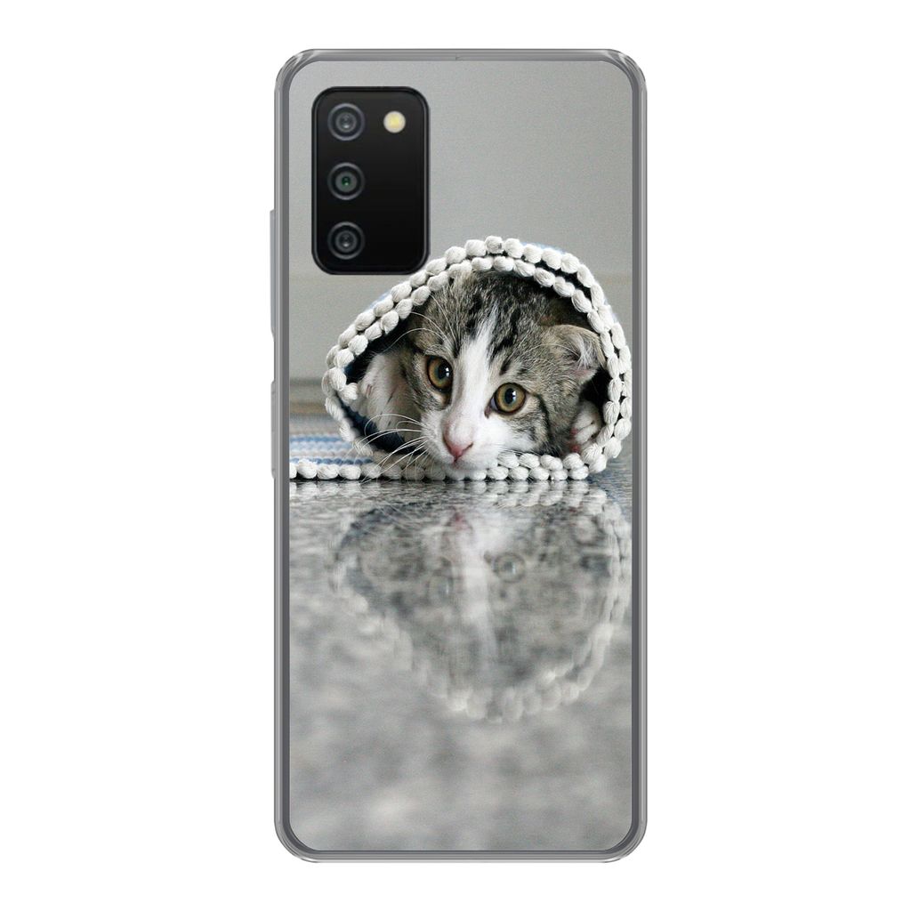 MuchoWow Handyhülle Schutzhülle Hülle für Samsung Galaxy A03s Katze - Teppich - Boden Silikon Softcase Handy Hülle - Schutz