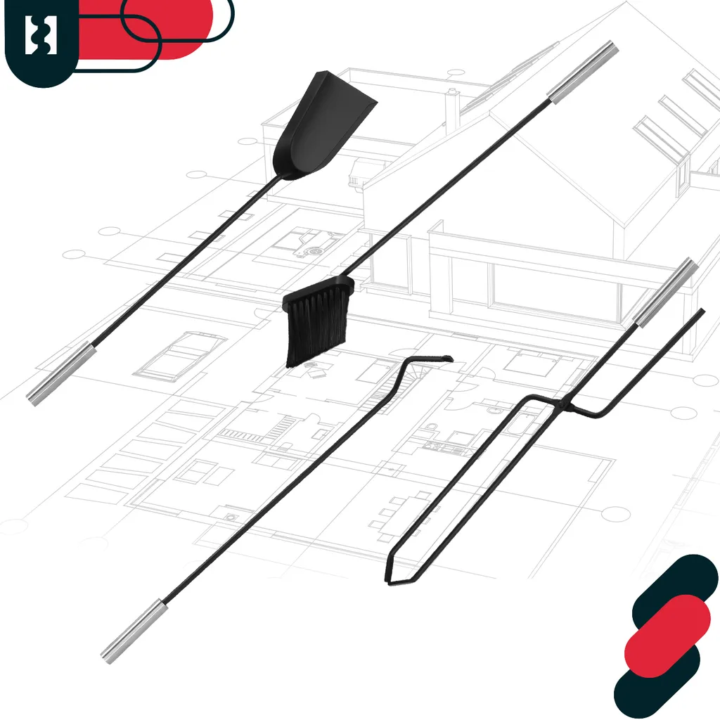 Kit de nettoyage cheminée avec tisonnier et pince, design moderne en acier