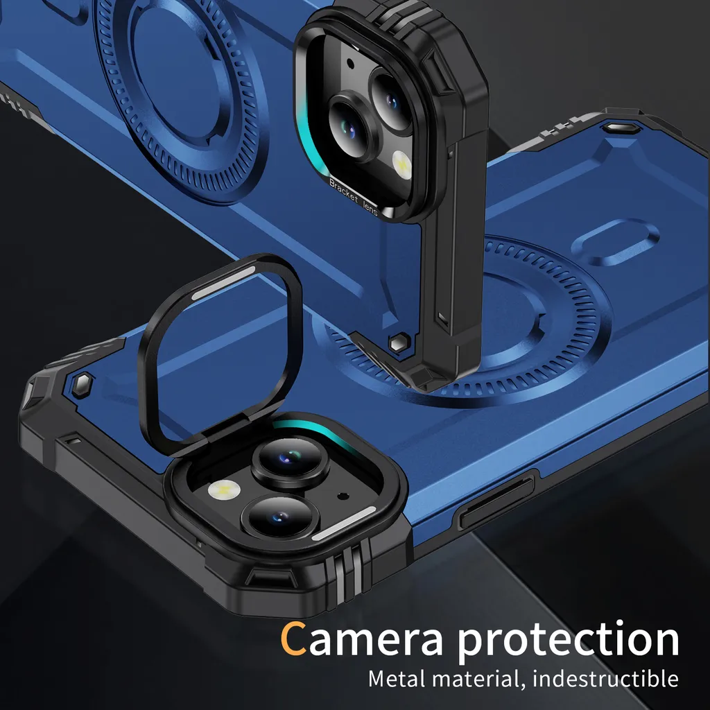 Custodia iPhone 14 Blu Magnetica con Supporto | Elegante e Robusta - 6