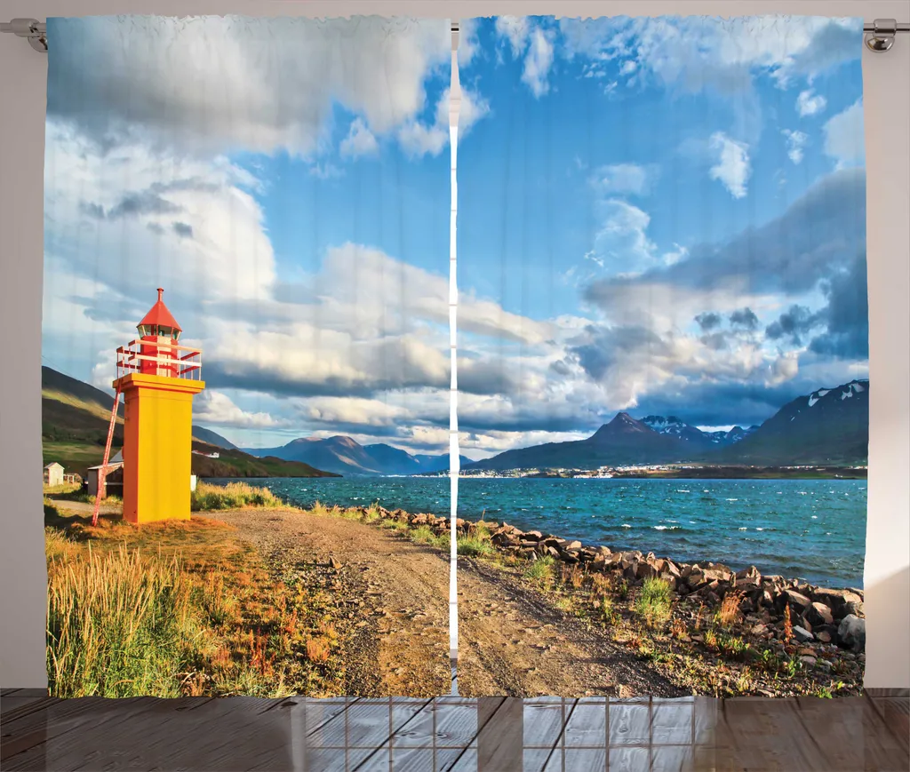 Rideau Grande Largeur 280x225 cm à Motif Tour de Guet et Océan Chic