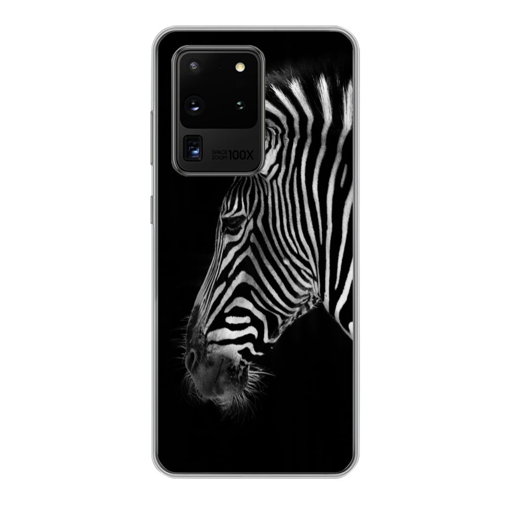 MuchoWow Handyhülle Schutzhülle Hülle für Samsung Galaxy S20 Ultra Zebra - Wilde Tiere - Schwarz Silikon Softcase Handy Hülle - Karteninhaber