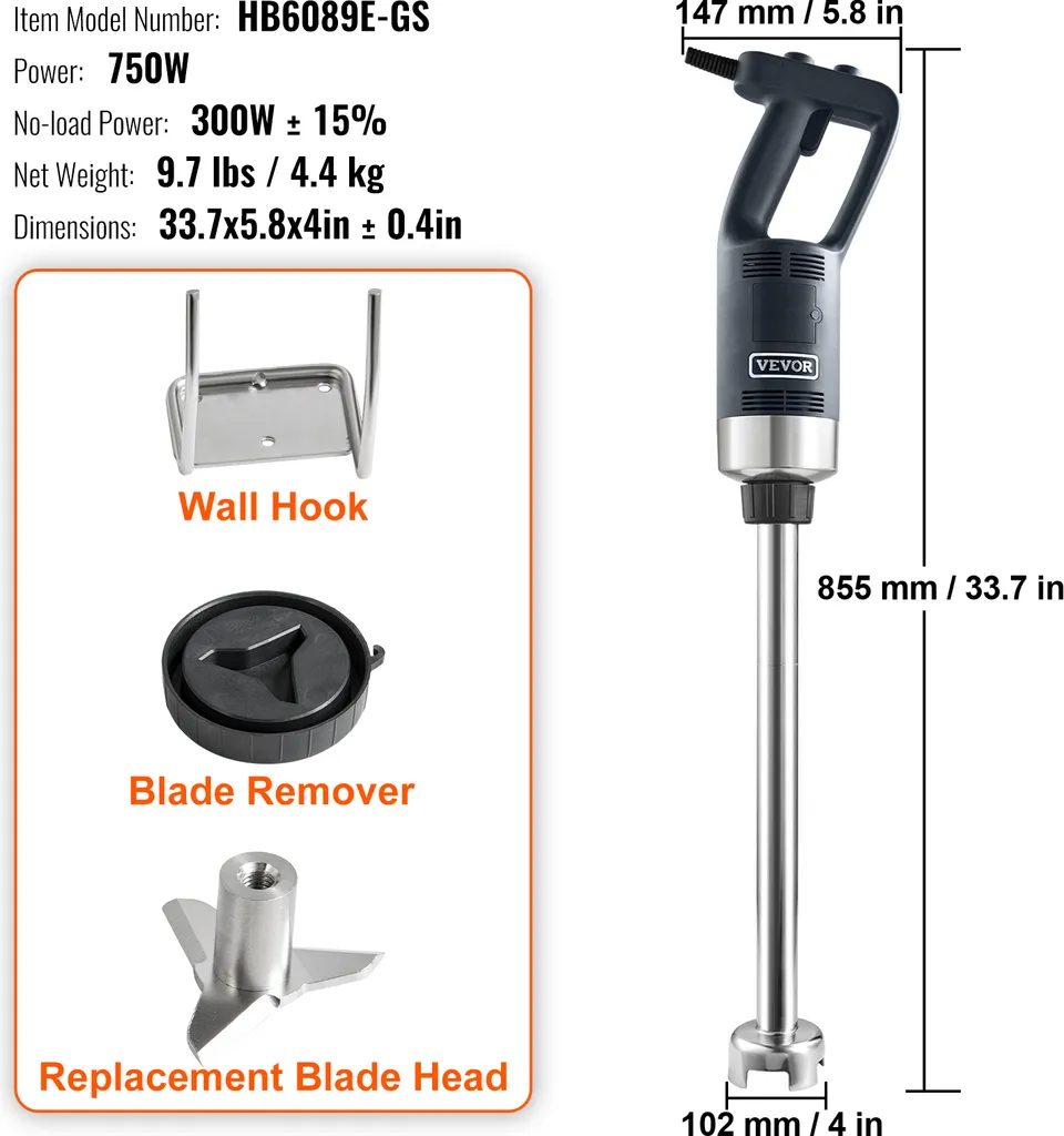 Mixeur Plongeant Haute Performance 750W Vitesse Variable Pied Long - 7